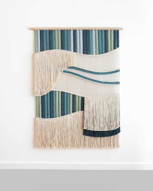 xxl Macrame Wall Hanging, Custom Colors & Size For Your Interior Blue Macrame Fiber Art Tapestry, Modern Textural Woven - Flow - image 1
