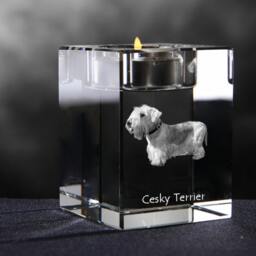 Cesky Terrier, Crystal Candlestick With Dog, Souvenir, Decoration, Limited Edition, Collection - thumbnail 2