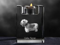 Cesky Terrier, Crystal Candlestick With Dog, Souvenir, Decoration, Limited Edition, Collection - thumbnail 1