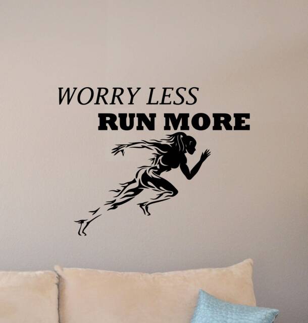 Gym Wall Decal Worry Less Run More Poster Sport Fit Motivational Quote Vinyl Sticker Runner Gift Fitness Decor Workout Art 5-85 - image 1