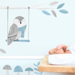 Watchful Owl - Fabric Wall Decal Woodland Blue Collection Mej - thumbnail 4