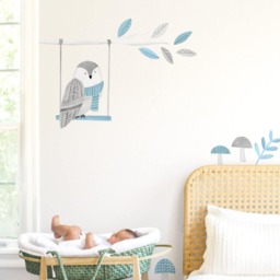 Watchful Owl - Fabric Wall Decal Woodland Blue Collection Mej - thumbnail 3