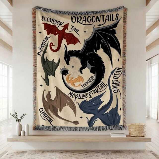 Fourth Wing Dragons Woven Blanket, Tairn Andarna Sgaeyl Throw, Basgiath War College Throw Dragon Rider Decor, Bookish Gift - image 1