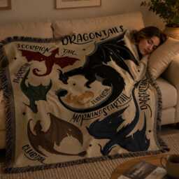 Fourth Wing Dragons Woven Blanket, Tairn Andarna Sgaeyl Throw, Basgiath War College Throw Dragon Rider Decor, Bookish Gift - thumbnail 3