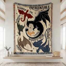Fourth Wing Dragons Woven Blanket, Tairn Andarna Sgaeyl Throw, Basgiath War College Throw Dragon Rider Decor, Bookish Gift - thumbnail 1