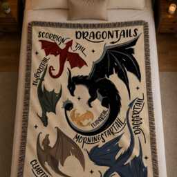 Fourth Wing Dragons Woven Blanket, Tairn Andarna Sgaeyl Throw, Basgiath War College Throw Dragon Rider Decor, Bookish Gift - thumbnail 2