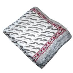 Handmade Floral Block Print Kantha Quilt King Size Indian Throw - 90x108 Hand Quilt - thumbnail 3