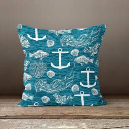Nautical Cushion Cover-Blue Anchor Pillow Case-Rope Sea Case-Coastal Cover-Gift For Her Cushion-Handmade Material - thumbnail 2