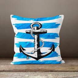 Nautical Cushion Cover-Blue Anchor Pillow Case-Rope Sea Case-Coastal Cover-Gift For Her Cushion-Handmade Material - thumbnail 3