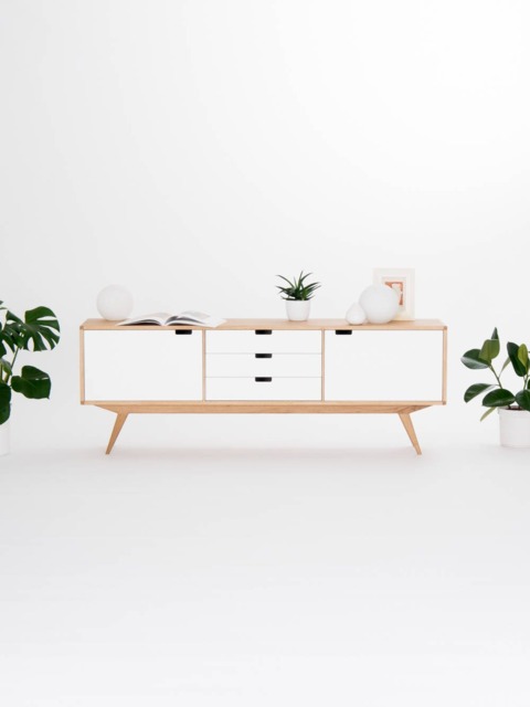 White Oak Veneer Sideboard - Mid-Century Modern Credenza With Drawers - image 1