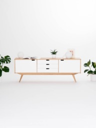 White Oak Veneer Sideboard - Mid-Century Modern Credenza With Drawers