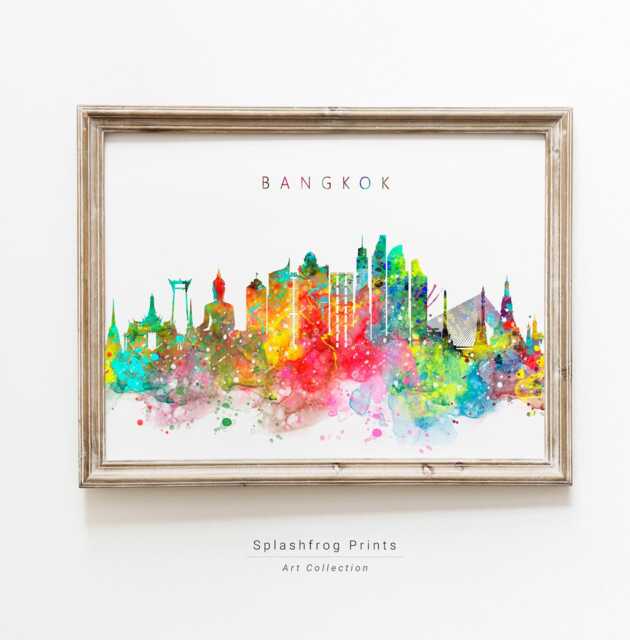 Bangkok Watercolor Skyline Print, Home Decor, Wall Art, Poster, Framed - image 1