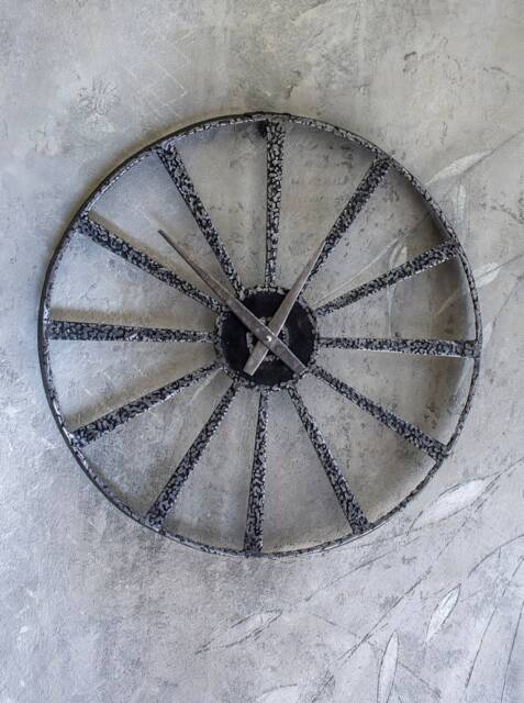 Round Wall Industrial Metal Clock, Inox On Wrought Black Iron, By The Steel Style Things - image 1
