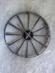 Round Wall Industrial Metal Clock, Inox On Wrought Black Iron, By The Steel Style Things