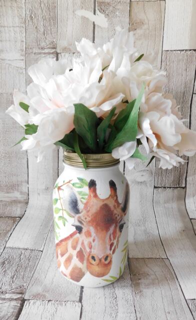 Giraffe Decoupage Kilner Jar Tropical Leaves Vase, Pen Pot - image 1
