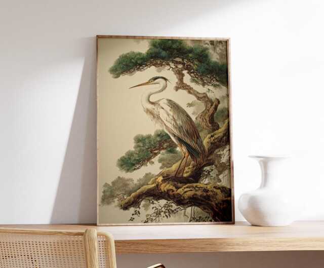 Crane Poster - Vintage Japanese Bird Art Serene Nature Wall Decor - image 1