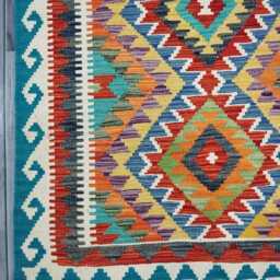 Multicolour Rug, Handmade Artisan Afghan Turkish Scandinavian Navajo Bohemian Flatweave Wool Kilim 154x100 cm - thumbnail 4