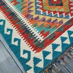 Multicolour Rug, Handmade Artisan Afghan Turkish Scandinavian Navajo Bohemian Flatweave Wool Kilim 154x100 cm - thumbnail 2