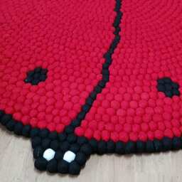 Ladybug Felt Ball Rug Handmade Wool Nursery Decor - thumbnail 2
