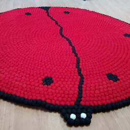 Ladybug Felt Ball Rug Handmade Wool Nursery Decor - thumbnail 3