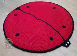 Ladybug Felt Ball Rug Handmade Wool Nursery Decor - thumbnail 1