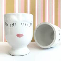 Face Planter Pot, Cute Head Cache, Fun Ceramic Vase, Celfie Small & Large For Plant Or Flowers, Succulent Cactus Air Mom Gift - thumbnail 4