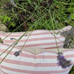 Handmade Striped Cotton Cushion Cover, Dusty Pink & White, Oxford Flap - thumbnail 2