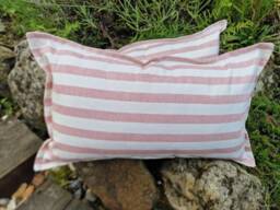Handmade Striped Cotton Cushion Cover, Dusty Pink & White, Oxford Flap - thumbnail 1