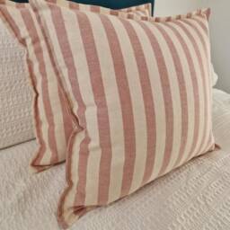Handmade Striped Cotton Cushion Cover, Dusty Pink & White, Oxford Flap - thumbnail 4
