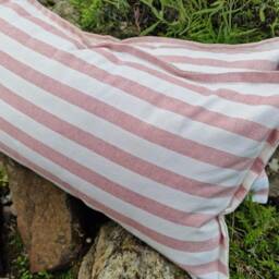 Handmade Striped Cotton Cushion Cover, Dusty Pink & White, Oxford Flap - thumbnail 3