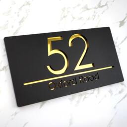 K Smart Sign - Laser Cut Matt Black & Gold Mirror Personalised Door Numbers House Plaques 3D Number 30cm X 16cm - thumbnail 2