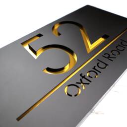 K Smart Sign - Laser Cut Matt Black & Gold Mirror Personalised Door Numbers House Plaques 3D Number 30cm X 16cm - thumbnail 1