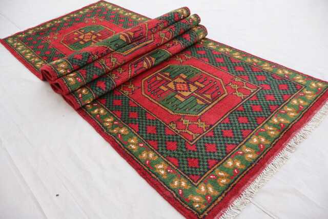 2'6x9'7 Ft Runner Rug Turkmen Handmade Plush Wool Rug, Afghan Oriental Red Green Terracotta Tribal Bukhara Hallway - image 1