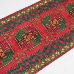 2'6x9'7 Ft Runner Rug Turkmen Handmade Plush Wool Rug, Afghan Oriental Red Green Terracotta Tribal Bukhara Hallway - thumbnail 3