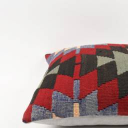 Handmade Turkish Kilim Pillow Cover Boho Ethnic Throw, 20x20 - thumbnail 4