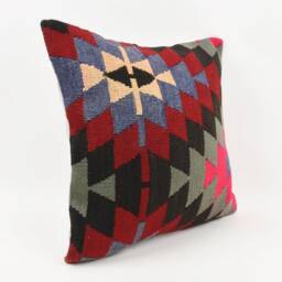 Handmade Turkish Kilim Pillow Cover Boho Ethnic Throw, 20x20 - thumbnail 3