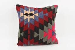 Handmade Turkish Kilim Pillow Cover Boho Ethnic Throw, 20x20 - thumbnail 1