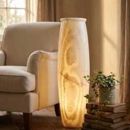 Large Egyptian Alabaster Floor Lamp - Hand-Carved Statement Piece - 71 ?? 19.5 cm - thumbnail 2