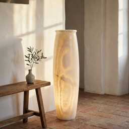 Large Egyptian Alabaster Floor Lamp - Hand-Carved Statement Piece - 71 ?? 19.5 cm - thumbnail 4