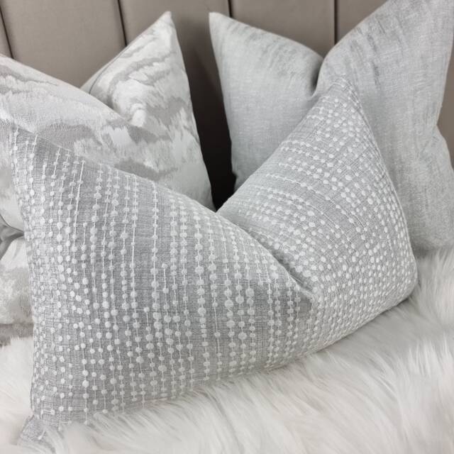 Serenity Elegant Silver White Striped Embroidered Rectangle Handmade Cushion Cover Decorative Throw Pillow For Chair Sofa & Bed Pillow Cover - image 1