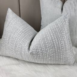 Serenity Elegant Silver White Striped Embroidered Rectangle Handmade Cushion Cover Decorative Throw Pillow For Chair Sofa & Bed Pillow Cover - thumbnail 2