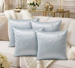 Set Of 4 Duck Egg Blue French Embroidered Cushion Covers - 18x18 - thumbnail 1