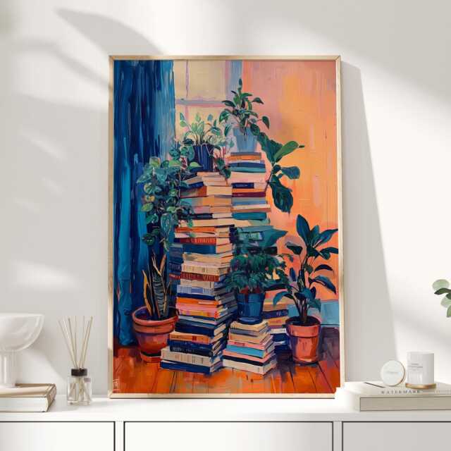 Book Nook, Lover Gift, Shelf Decor, Lover, Bookshelf Bookish Stack, Art, Wall Library Art - image 1