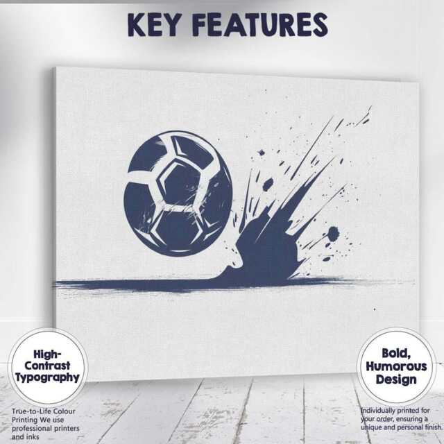 Dynamic Football Splash Sports Illustration Blue Monochrome Canvas Wall Art Print Decor Picture Ready To Hang - image 1