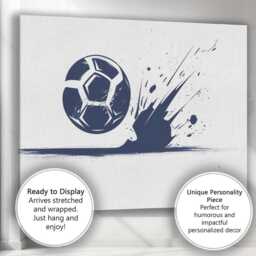 Dynamic Football Splash Sports Illustration Blue Monochrome Canvas Wall Art Print Decor Picture Ready To Hang - thumbnail 3
