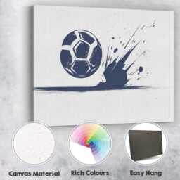 Dynamic Football Splash Sports Illustration Blue Monochrome Canvas Wall Art Print Decor Picture Ready To Hang - thumbnail 2