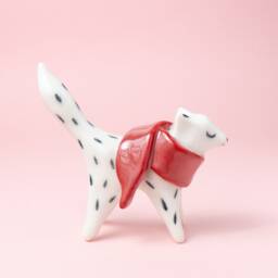 Porcelain Wolf Figurine White Ceramic Animal With Red Scarf - thumbnail 3