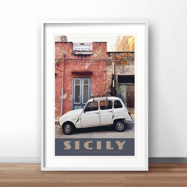 Sicily Italy Vintage Travel Poster, Retro Renault Print - image 1
