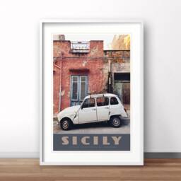 Sicily Italy Vintage Travel Poster, Retro Renault Print - thumbnail 1
