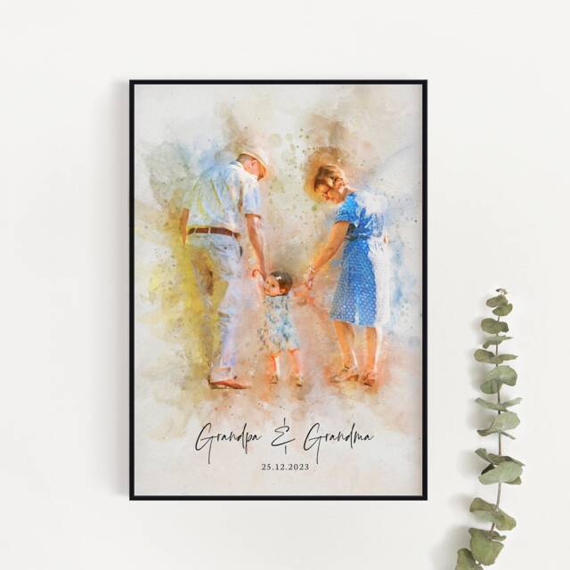 Custom Print For Granny, Grandparent Watercolour Portrait, Personalised Photo Painting, Gift From Grandchildren, Grandfather Christmas - image 1